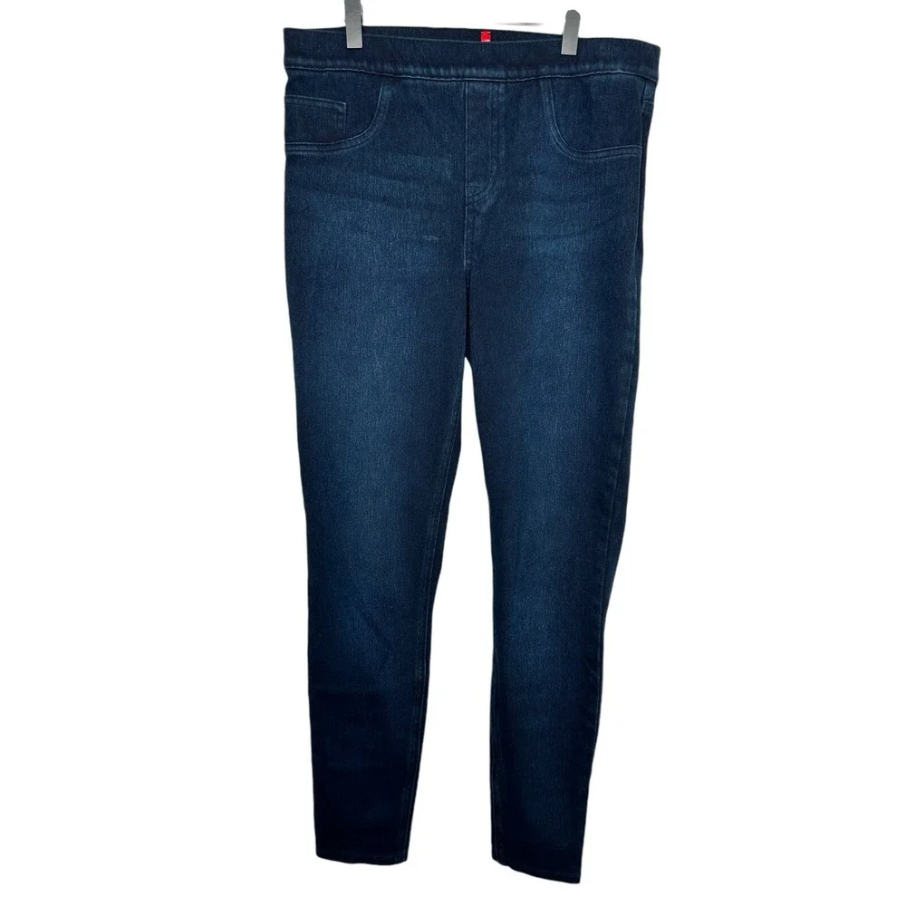 Spanx Jeanish Leggings Medium Dark Indigo Blue High Rise Skinny Pull On Denim